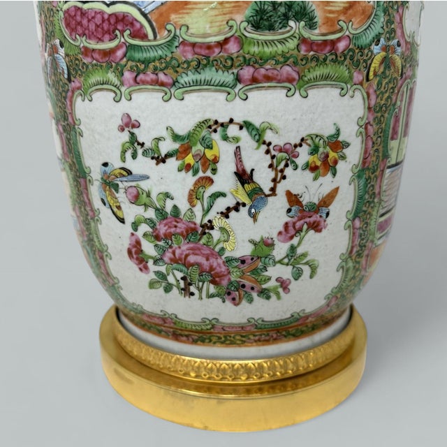 Antique Famille Rose Medalion Canton Cantonese Chinese Porcelain Ormolu Vase Urn For Sale - Image 4 of 11