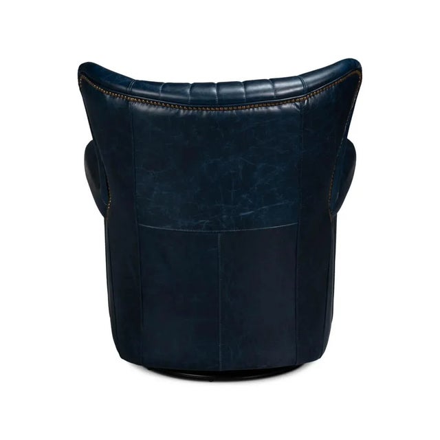 Classic Blue Leather Chair For Sale - Image 4 of 12