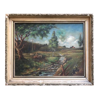 American Landscape Oil Painting "Youngsville, New York" by Mystery Artist C.1925 For Sale