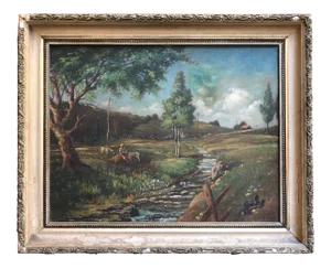 American Landscape Oil Painting "Youngsville, New York" by Mystery Artist C.1925