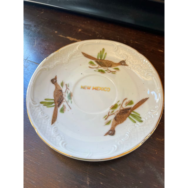 White 1970s Ceramic New Mexico Teacup and Saucer With Bird Accents For Sale - Image 8 of 8