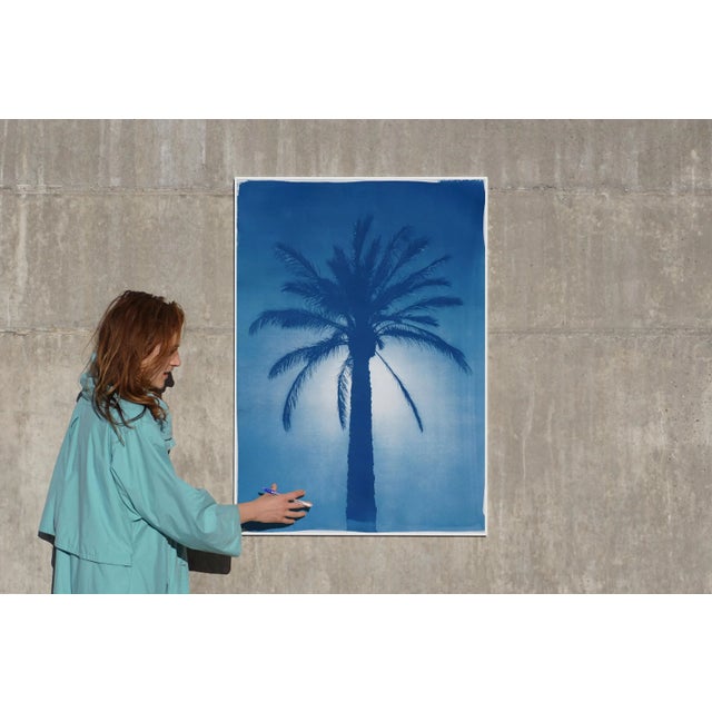Art Deco 2020 Cairo Citadel Palm, Hand-Painted Cyanotype Print on Watercolor Paper For Sale - Image 3 of 12