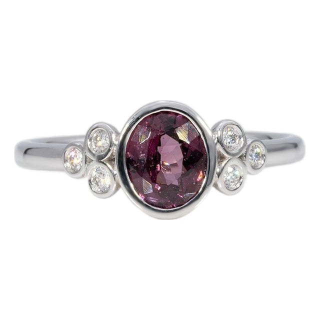 Purple Spinel Ring With Earth-Mined Diamond Accents in Solid 14k Gold, Size 6.75 For Sale