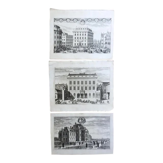 Antique 1702 Swedish Baroque Architectural Etchings - Set of 3 For Sale