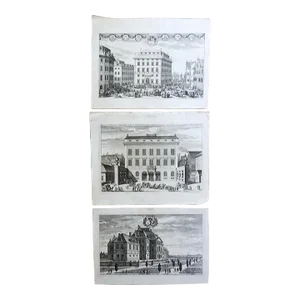 Antique 1702 Swedish Baroque Architectural Etchings - Set of 3