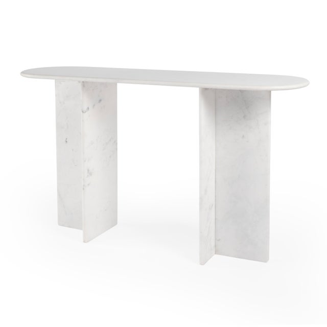 Stone Vienna 54 in. W Rectangular 100% Marble Console/Sofa Table, White For Sale - Image 7 of 11