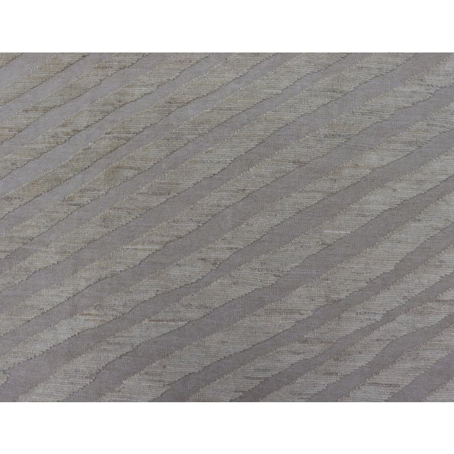 Modern Rug in Wool With Sub-Geometric Slanted Linear Design in Cream and Taupe 9'4 X 11'9 For Sale In Atlanta - Image 6 of 12
