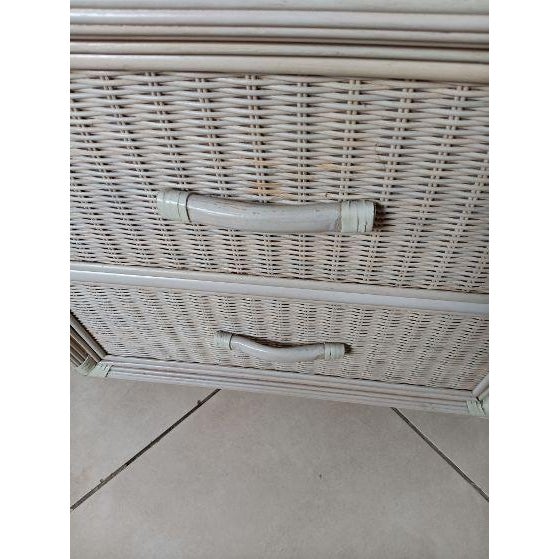 Henry Link Style Vintage Nightstand Wicker Rattan 2 Drawer Beige Glass Top For Sale In Naples, FL - Image 6 of 6