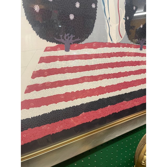 Wood Vintage 1970s Art Deco Erté Silk Scarf Framed Elegant Woman With Topiary For Sale - Image 7 of 12