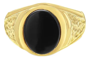 Oval Onyx Ring with Textured Band 14k Yellow Gold, Size 12
