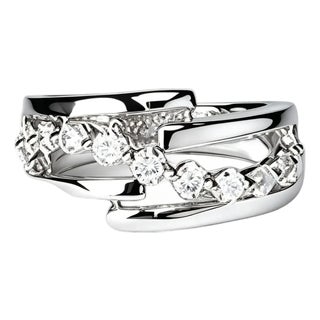 Late 20th Century Size 7 14K White Gold Swirl Diamond Wedding Band Ring Estate For Sale