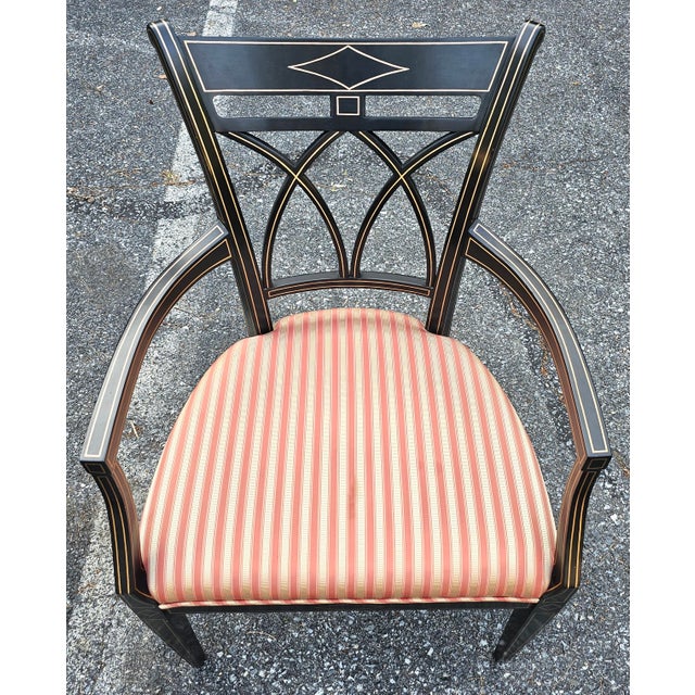 Pair of J. Widdicomb Neoclassical Partial Gilt Ebonized Wood Upholstered Armchairs For Sale In Washington DC - Image 6 of 10