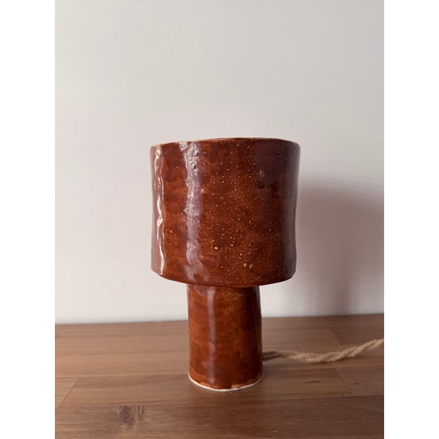 Modern Handmade Ceramic Table Lamp in Copper Color | Sculptural Designer Lamp | Modern Interior Lighting For Sale - Image 3 of 4