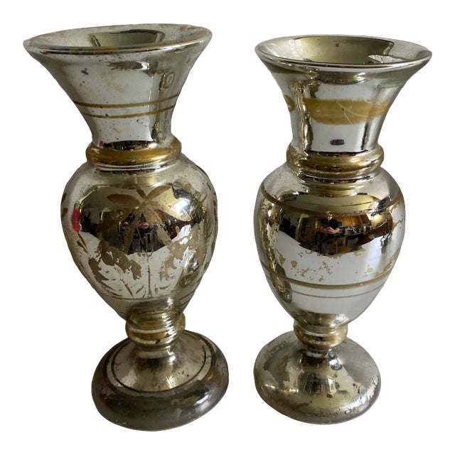 Pair of Vintage Mercury Glass Vases For Sale