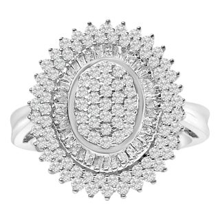 Sterling Silver 2.0 Cttw Diamond Oval Halo Cocktail Ring - Size 6 For Sale