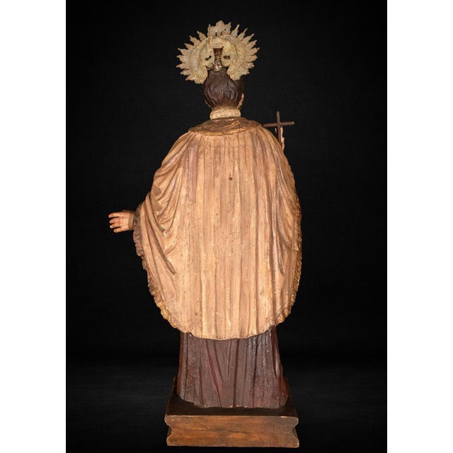 Spanish Artist, Colonial Sculpture of Saint Francis Xavier, 18th Century, Polychrome Wood For Sale - Image 5 of 11