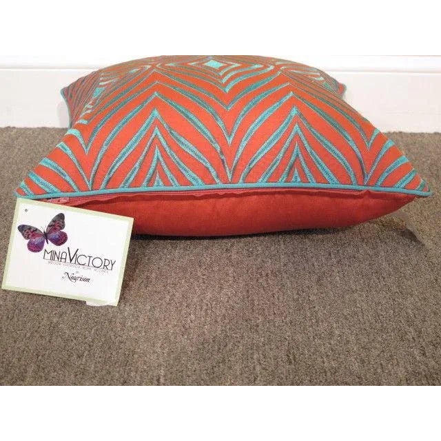 2010s Mina Victory by Nourison Embroidered Chevron Coral Pillow For Sale - Image 5 of 6
