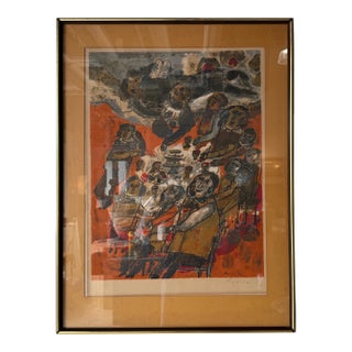 1970’s Vintage Theo Tobiasse Signed & Numbered Lithograph 121/135 – Wood Frame & Glass For Sale