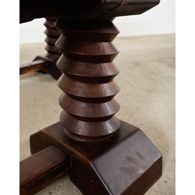 Pair of Charles Dudouyt Attributed French Oak Corkscrew Benches For Sale - Image 12 of 12