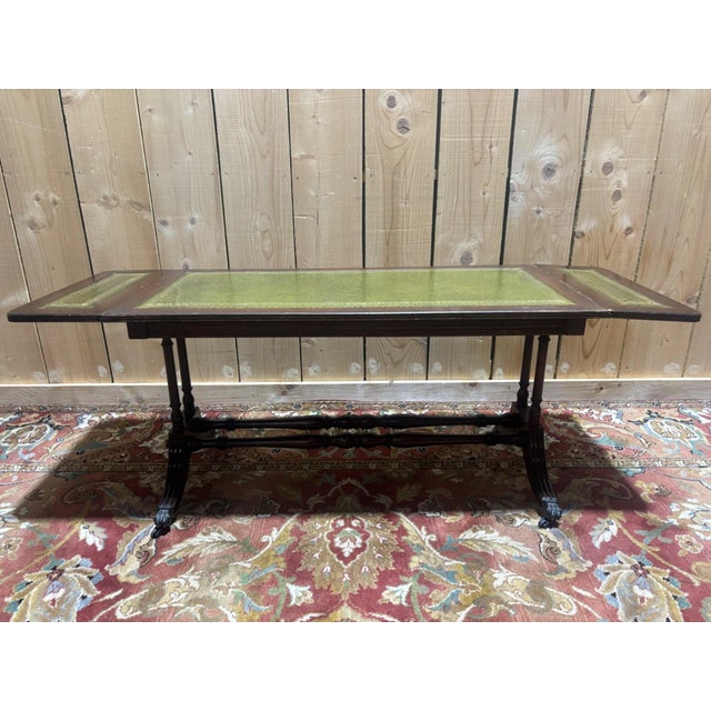Regency English Coffee Table in Mahogany and Green Leather Embossed with Gold, 1890s For Sale - Image 10 of 10