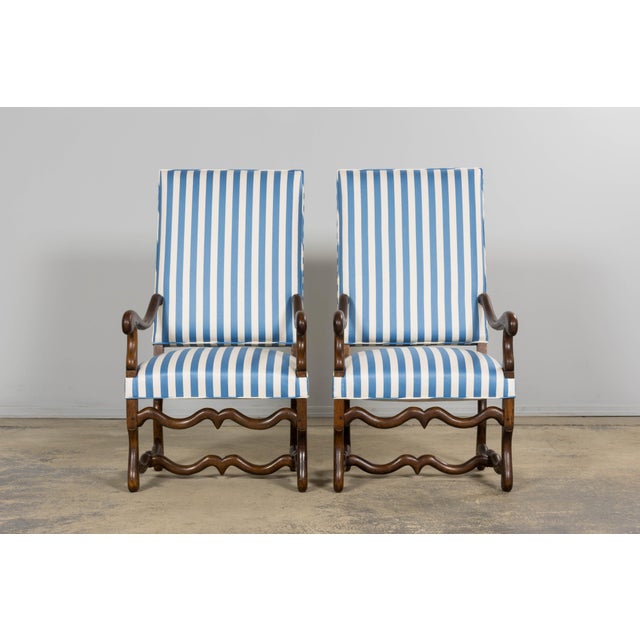 French Pair of Late 19th Century French Louis XIII Style Oak Armchairs, Os De Mouton For Sale - Image 3 of 18