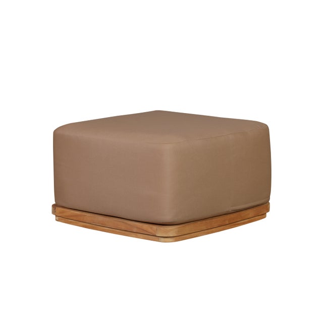 Brown Eclipse Outdoor Solid Teak Wood Ottoman - Light Brown Fabric For Sale - Image 8 of 8