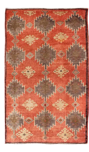 Turkish Vintage Tulu Rug With Geometric Medallions in Orange, Butter, Gray and Brown
