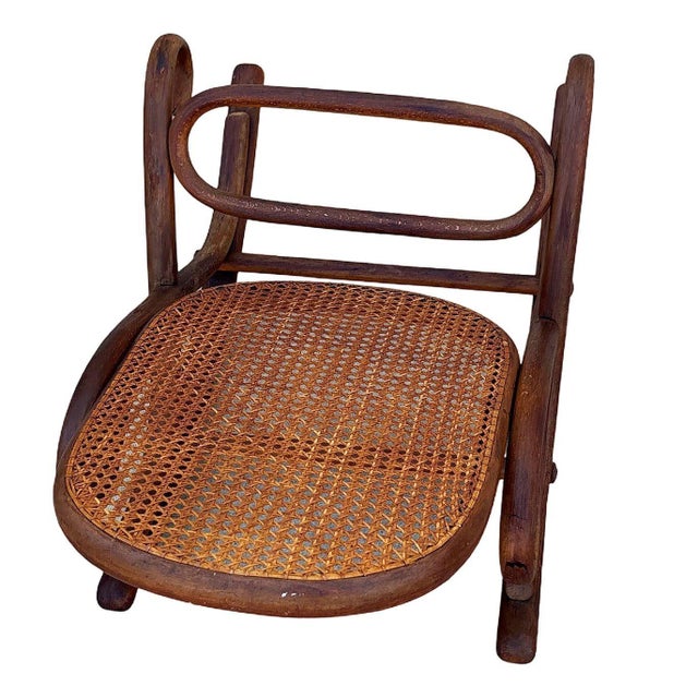 Brown Antique Vienna Secession Dark Bent Oak & Cane Rocking Foot Stool Attributed to Thonet No.7001 For Sale - Image 8 of 8