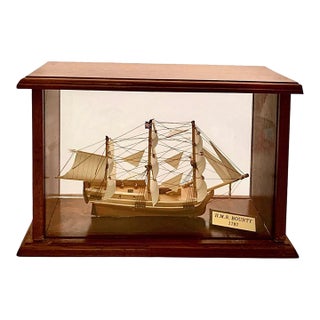 Ship Model in Glass Display Case HMS Bounty Replica Vintage Nautical Decor For Sale