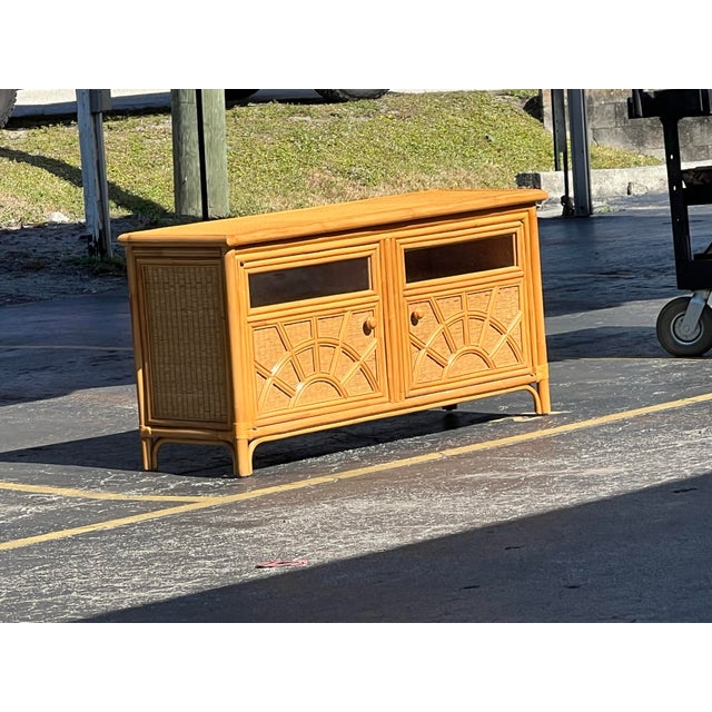 Late 20th Century Large Rattan Island Style Tv Stand, Sideboard, Sideboard For Sale In West Palm - Image 6 of 6
