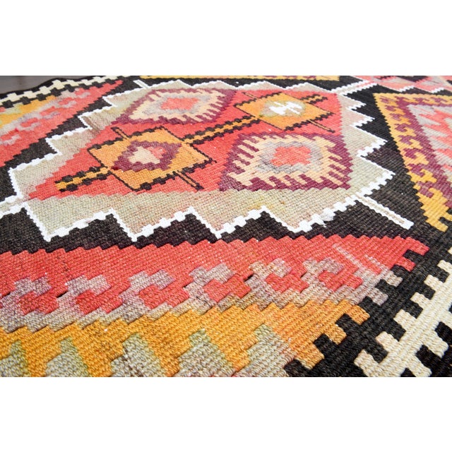 1970s Vintage Turkish Handmade Wool Cotton Orange Runner Rug For Sale - Image 4 of 11