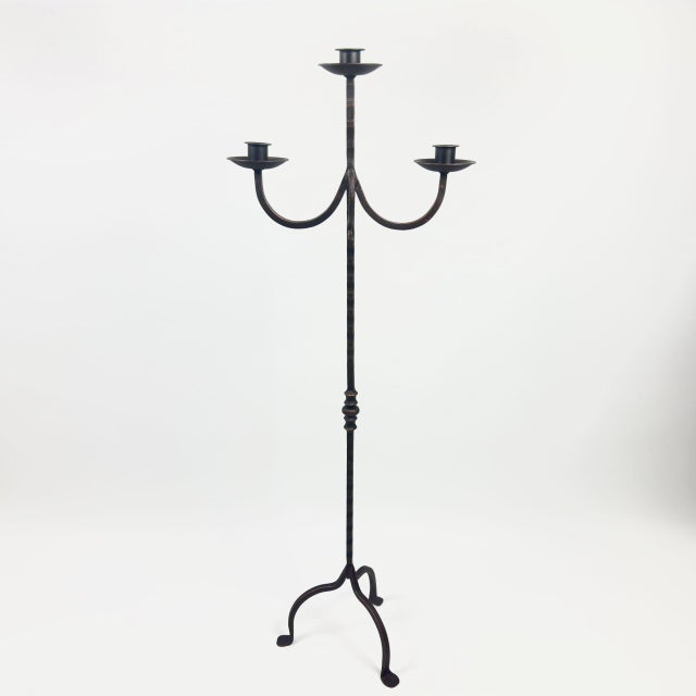 2020s Hand Forged Iron Floor Candelabra 47.5″ (121cm) Antique Copper Patina 3-Arm Infinity Loop Design Classic Candle Holder For Sale - Image 5 of 7