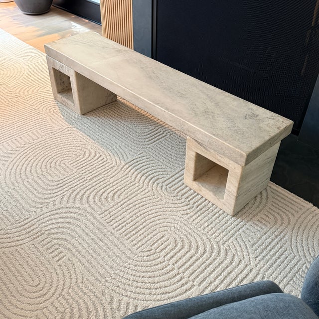 Stone Marble Bench with Square Bases by Robert Kuo, Hand Carved, Limited Edition Designed by artist Robert Kuo, this...
