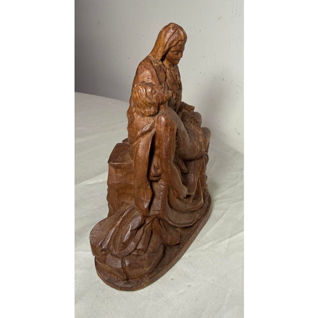 Antique Hand Carved Wood Folk Art Religious Jesus Christ Sculpture Pieta Statue For Sale - Image 12 of 13