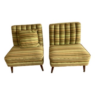 1960s Pair of Midcentury Modern Slipper Upholstered Chairs For Sale