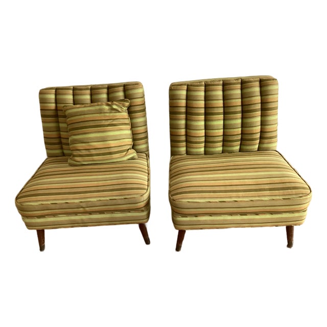 1960s Pair of Midcentury Modern Slipper Upholstered Chairs For Sale