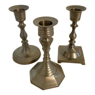 Restoration Hardware Holton & Howe Pewter Taper Candlesticks- Set of 3 For Sale