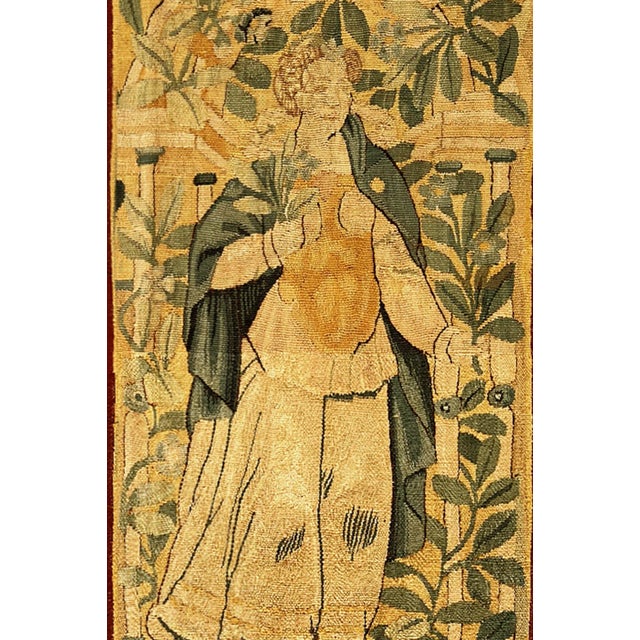 17th Century Flemish Historical Tapestry with Female Figure, Vertically Oriented For Sale - Image 4 of 5