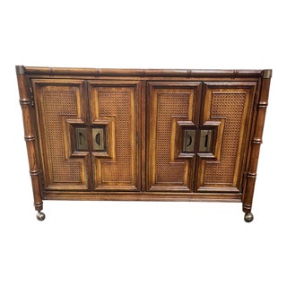 Stanley Furniture Faux Bamboo Rolling Dry Bar For Sale