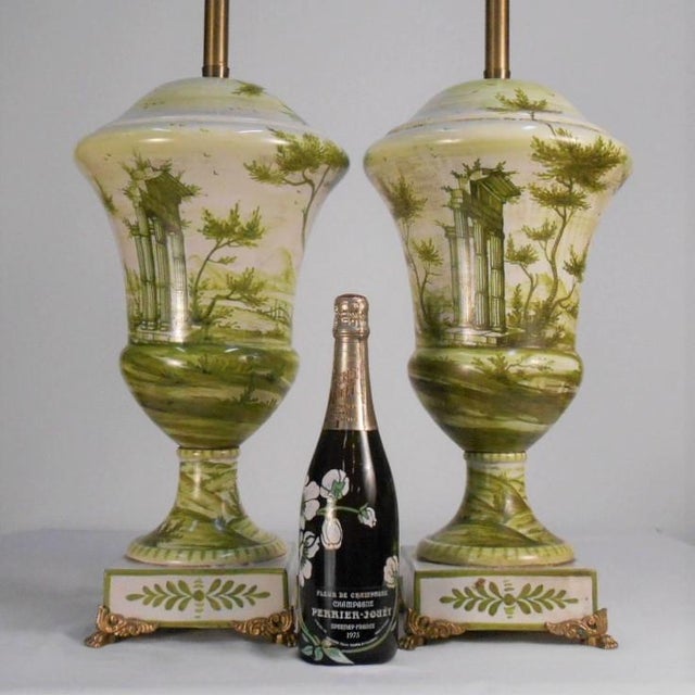 Early Marbro Urn Lamps With Green Painted Roman Ruins - a Pair For Sale In Denver - Image 6 of 13