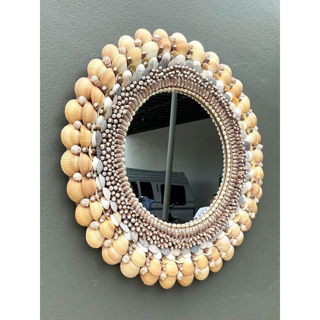 Vintage Shell Encrusted Round Wall Mirror For Sale - Image 12 of 18