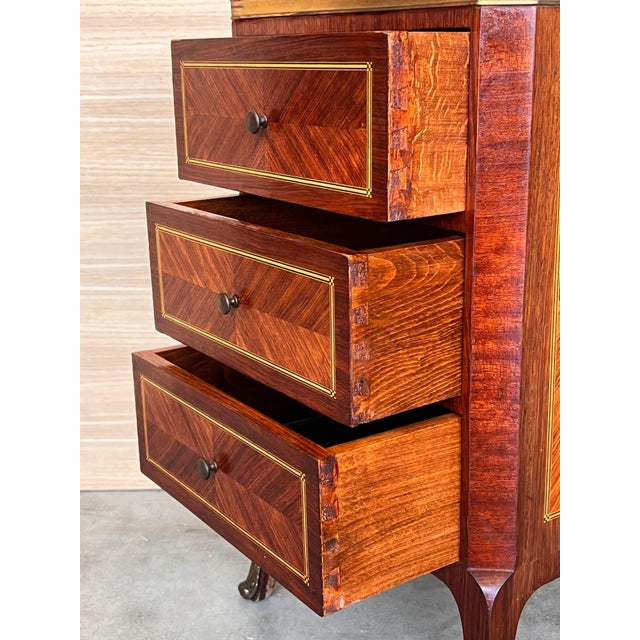 Late 19th Century Bouillotte Louis XVI Style, Marquetry and Bronze Nightstands, A Pair For Sale - Image 12 of 18