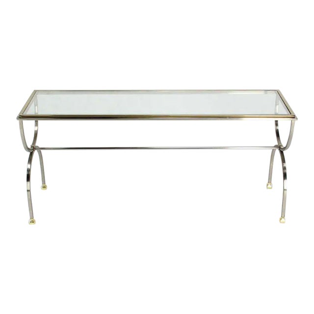 Mid-Century Modern Chrome, Glass, and Brass U-Shape Console Table For Sale - Image 11 of 11