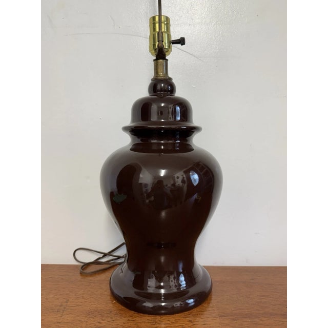 Pair Vintage Brown Ceramic Ginger Jar Table Lamps Hollywood Regency MCM Style For Sale - Image 12 of 16