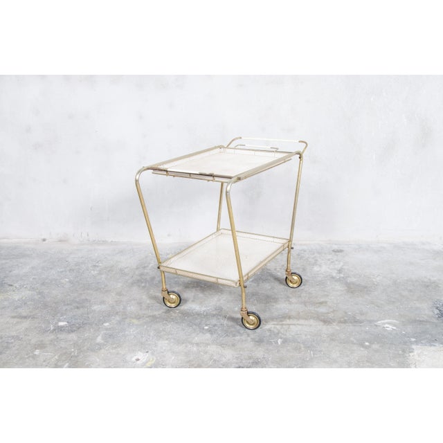 Mid-Century Modern Italian Mid-Century Brass and Metal Serving Trolley, 1950s For Sale - Image 3 of 8
