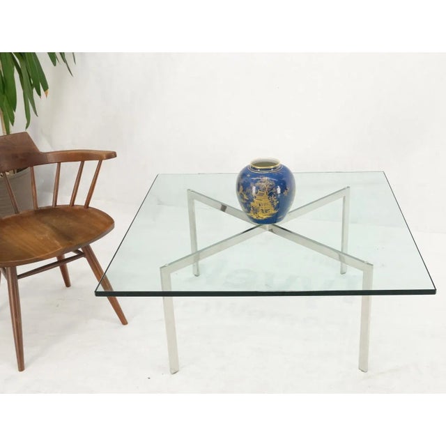 Square Glass top Stainless Steel Base Barcelona Coffee Table Bauhaus Style For Sale - Image 11 of 13
