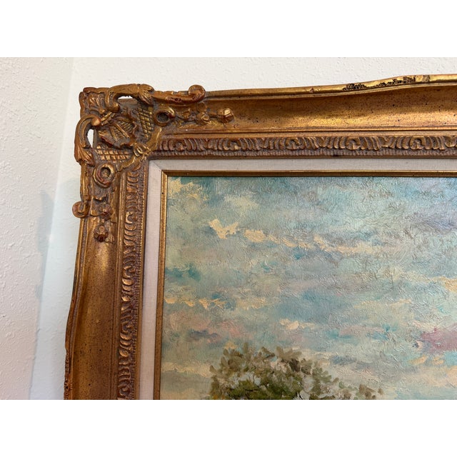 Impressionist Large Vintage Oil Painting River Landscape Signed E. Lawson, Gold Ornate Frame For Sale - Image 3 of 8