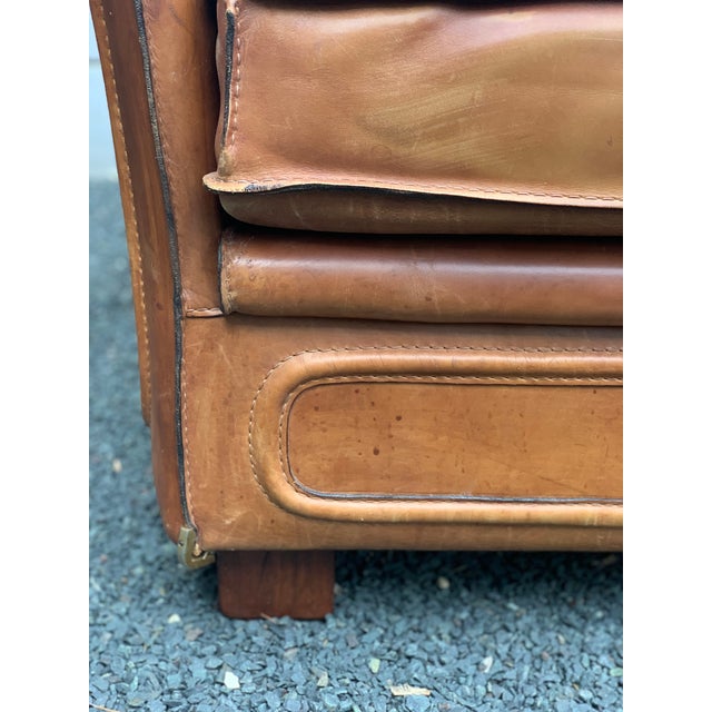 Wood Pair Large-Scale French 1970s Cognac Saddle Leather Armchairs For Sale - Image 7 of 18