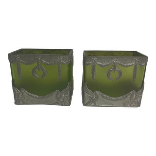 Pair of 1930s Art Deco French Glass Vases For Sale