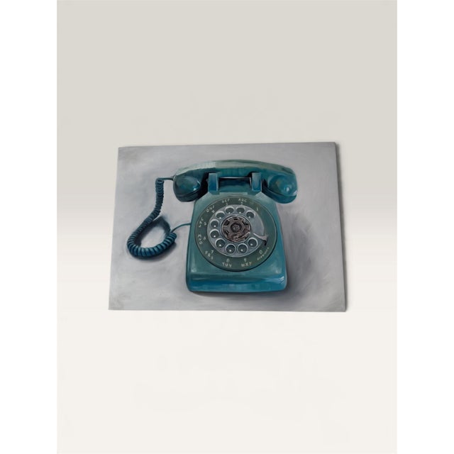 Mid-Century Modern Turquoise Rotary Telephone Still Life Painting • Period: 2018 (Contemporary creation honoring Retro...